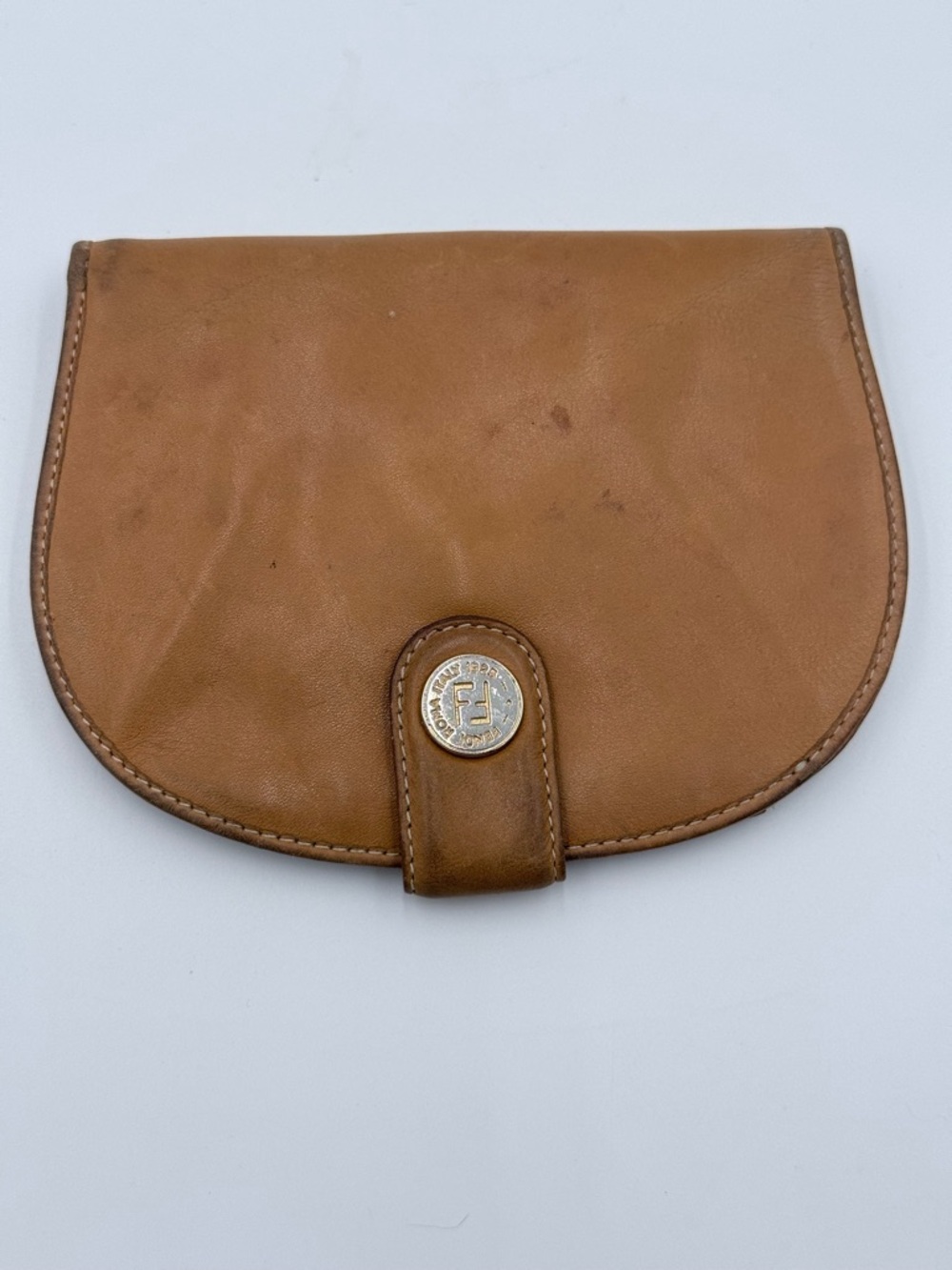 Vintage Italian Fendi Women’s Leather Compact Wallet Card Carrier Camel - Picture 2 of 8